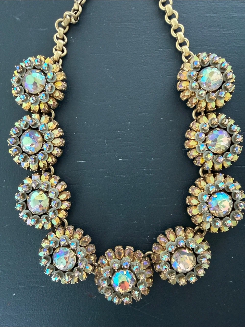 VNT J Crew Gold Crystal Cluster Statement Necklace
